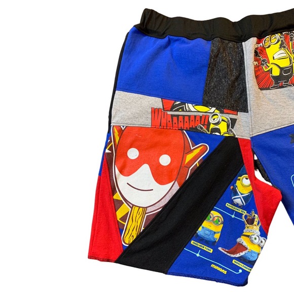 1 of 1 patchwork shorts, reworked custom, elastic waistband 32”-38” mens - Picture 5 of 7